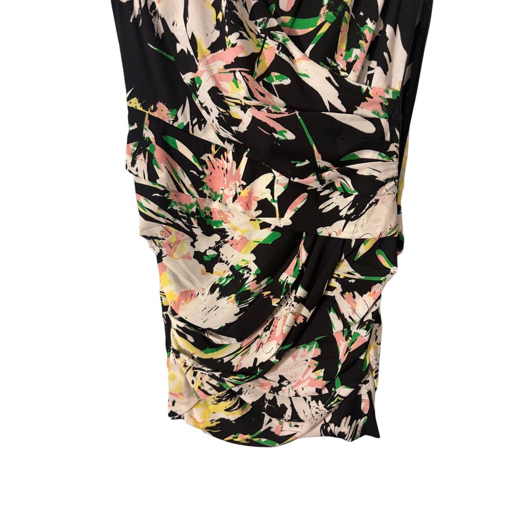 Marciano by Guess Floral Ruched Sheath Dress 6 Black Pink Faux Wrap Cocktail - Picture 2 of 6